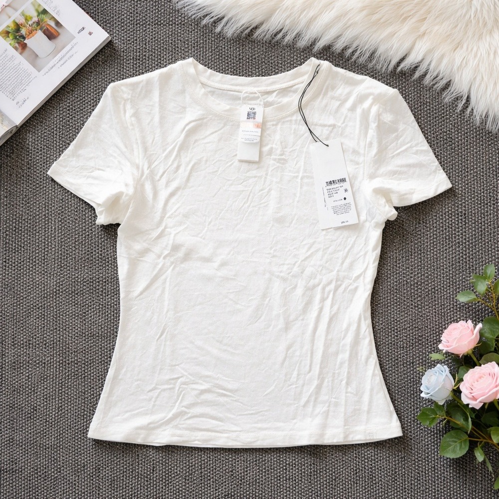 UGG Miriam Baby Tee S White Short Sleeve Crew Neck Slim Fit 1136933 NWT